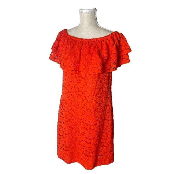 Trina Turk Off the Shoulder Lace Mini Dress in Tangerine - Picture 11 of 16